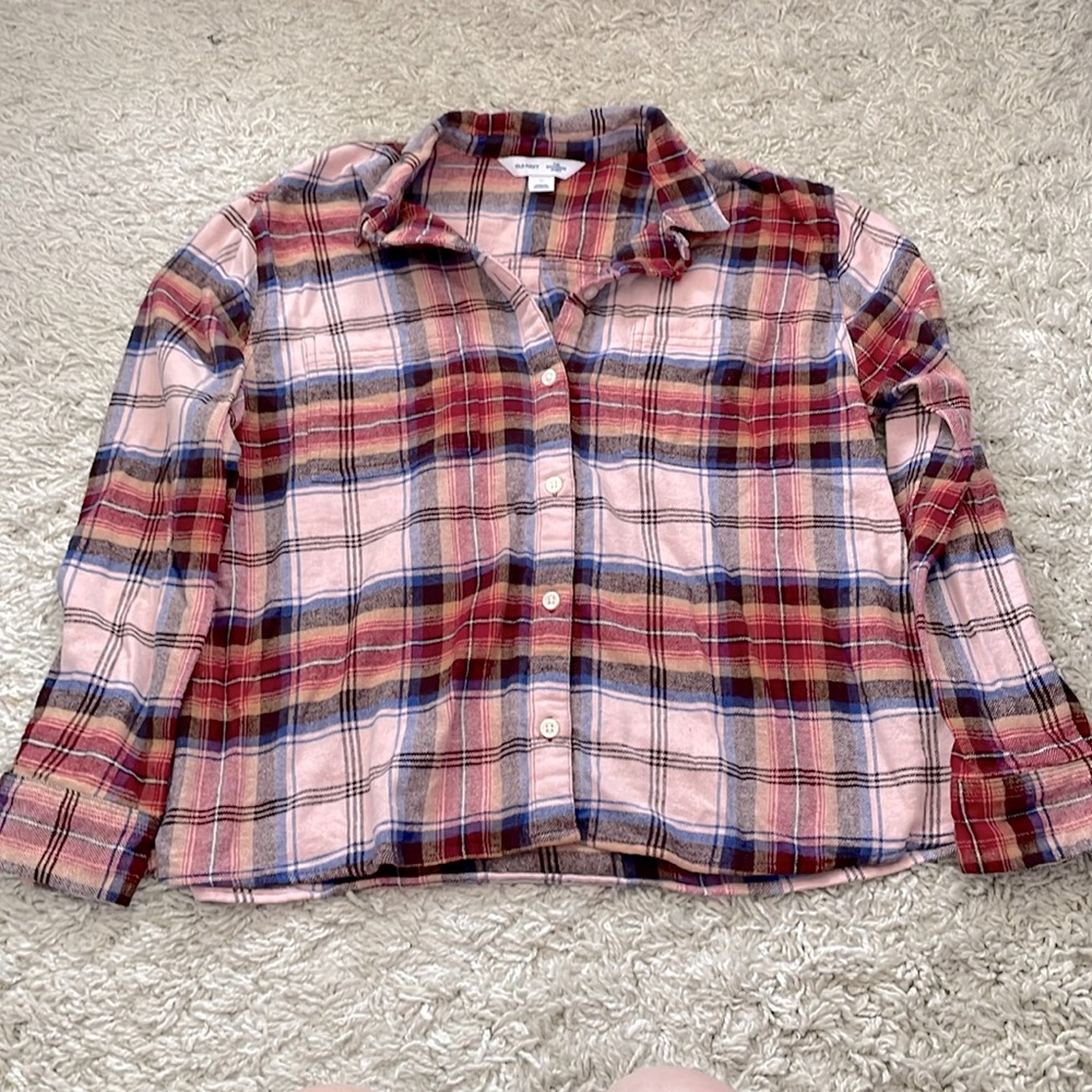 Old Navy Cropped Boyfriend Plaid Flannel Shirt, size M